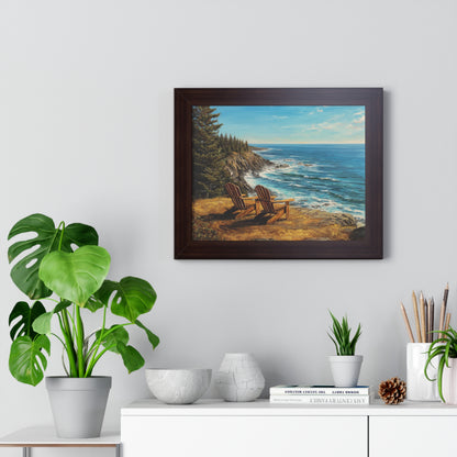 Coastal Clifftop Adirondack Chairs Framed Print — Beach Landscape Wall Art