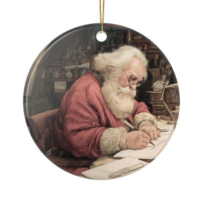 Santa Getting Ready for Christmas - Vintage Illustration Ceramic Christmas Ornament