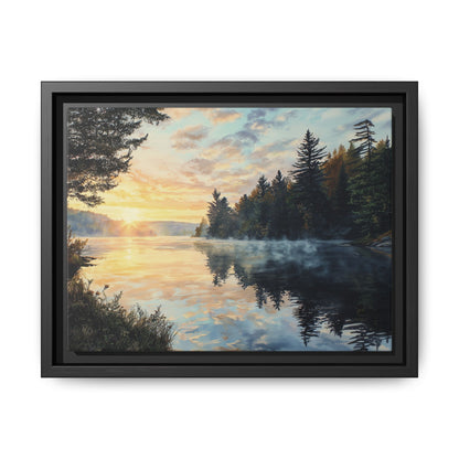 Sunrise Lake Framed Canvas Print — Forest Reflection Wall Art