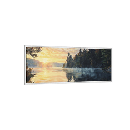 Sunrise Lake Framed Canvas Print — Forest Reflection Wall Art