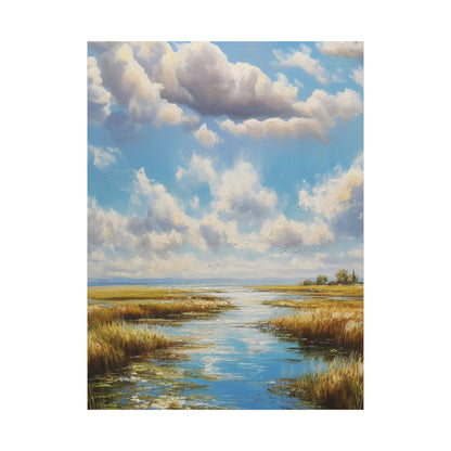 Coastal Marsh Landscape Canvas Print — Serene Vertical Seascape Wall Art