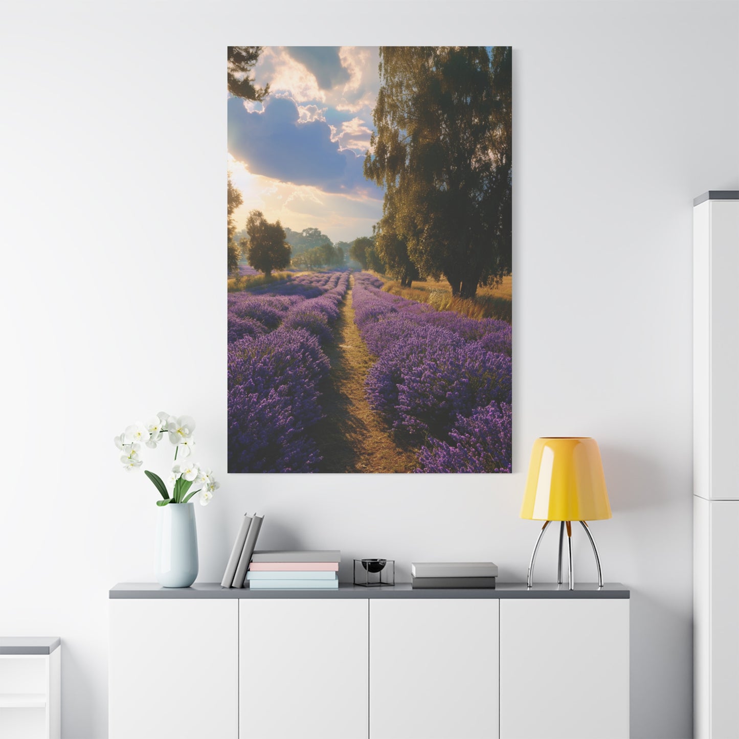 Lavender Field Vertical Canvas Print — Serene Floral Landscape Wall Art