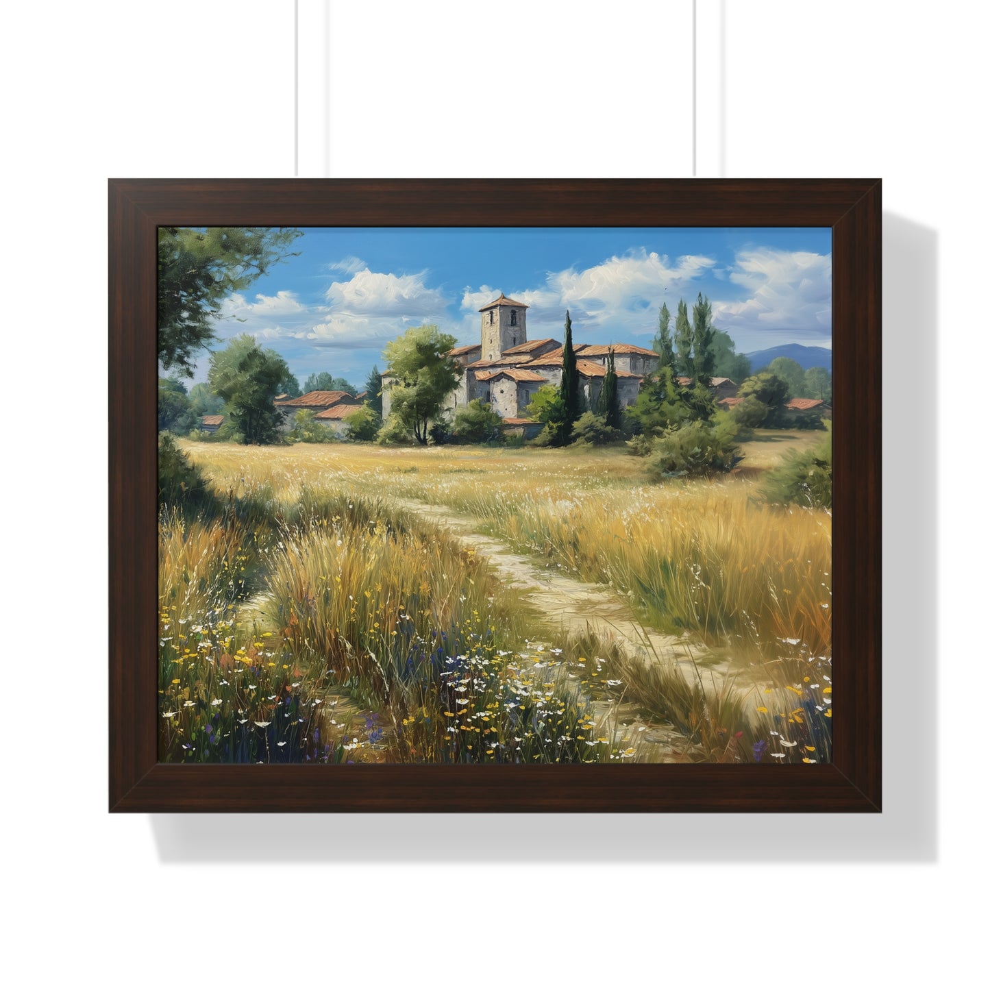 Rustic Countryside Landscape Wall Art - Framed Print for Farmhouse & Living Room