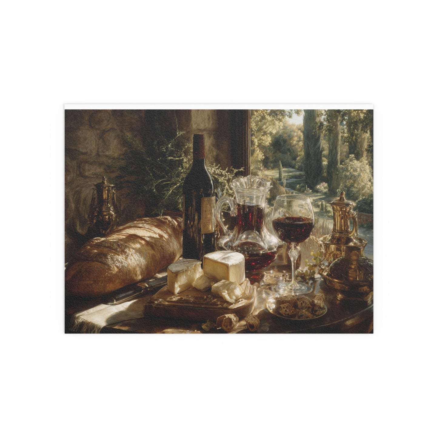 Vintage Still Life Bread Wine Cheese - Silk Paper Print