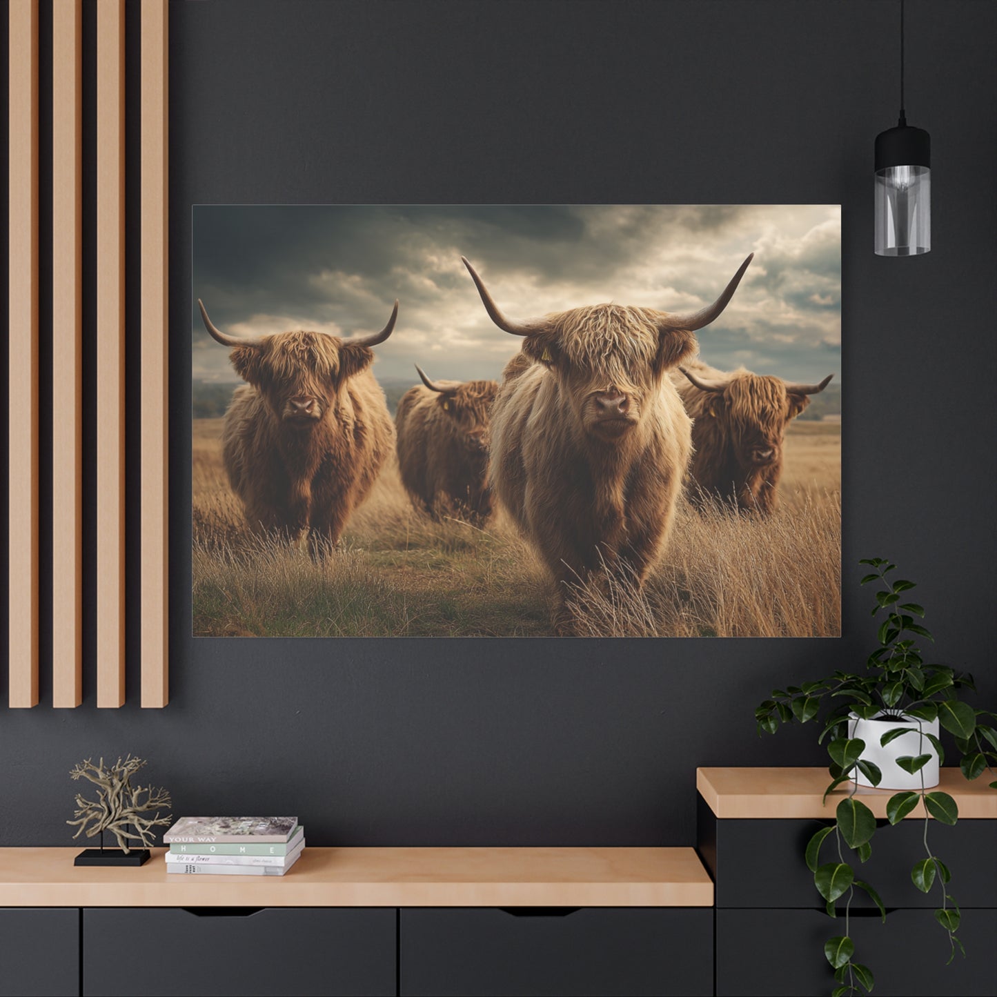 Highland Cattle Canvas Print — Majestic Bull Herd Wall Art