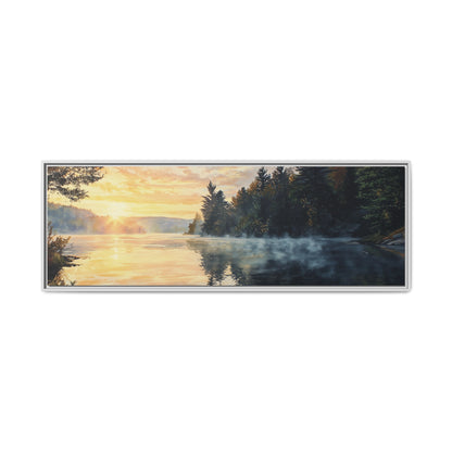 Sunrise Lake Framed Canvas Print — Forest Reflection Wall Art