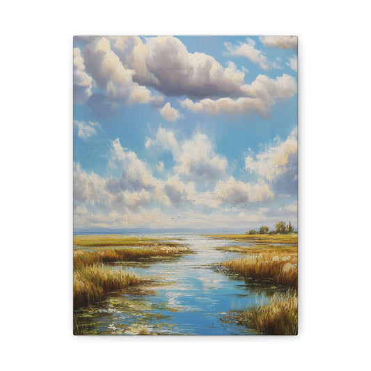 Coastal Marsh Landscape Canvas Print — Serene Vertical Seascape Wall Art