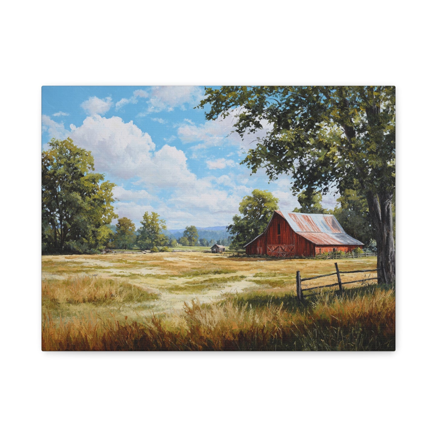 Rustic Red Barn Landscape Canvas Print — Stretched Matte Wall Art