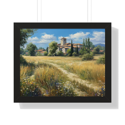 Rustic Countryside Landscape Wall Art - Framed Print for Farmhouse & Living Room