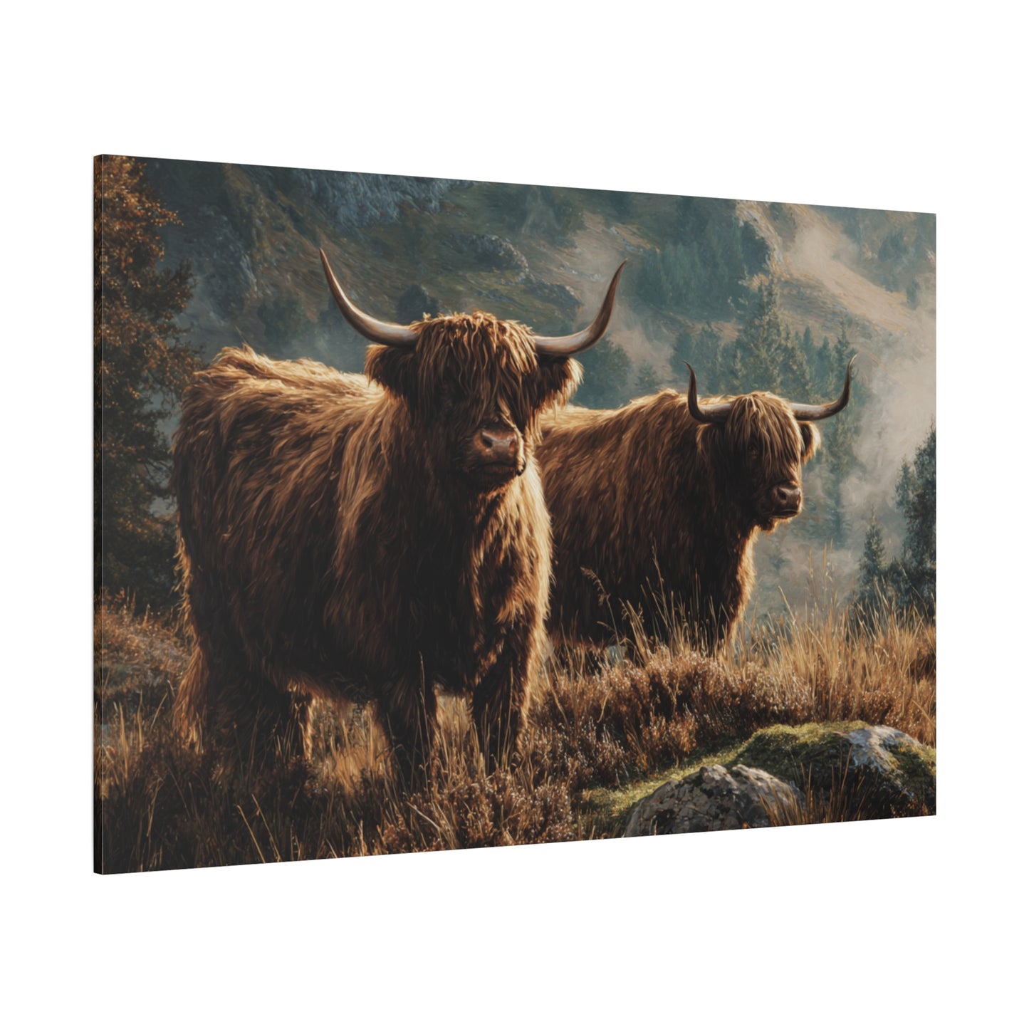 Highland Cow Canvas Print – Rustic Scottish Cattle Landscape Wall Art