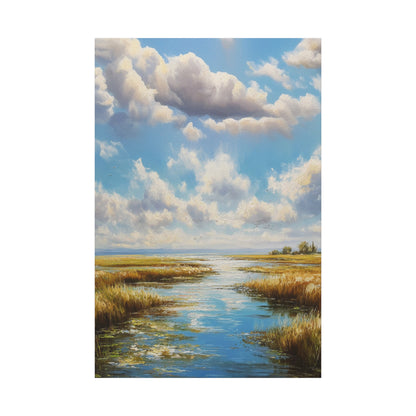 Coastal Marsh Landscape Canvas Print — Serene Vertical Seascape Wall Art