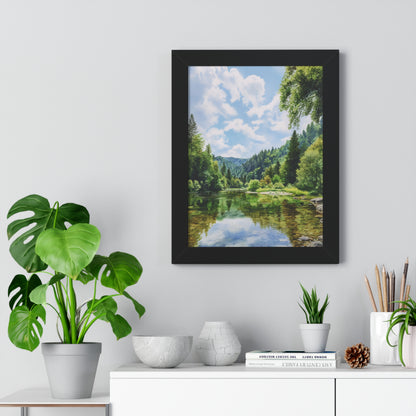 Serene Mountain Lake Landscape Wall Art -Framed Vertical Print