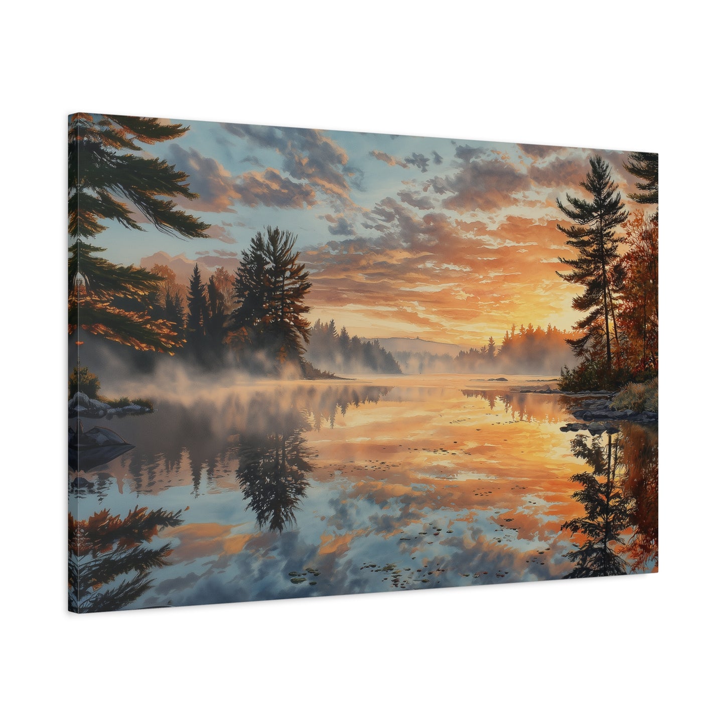 Autumn Lakeside Sunrise Canvas — Matte Stretched Wall Art