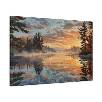 Autumn Lakeside Sunrise Canvas — Matte Stretched Wall Art
