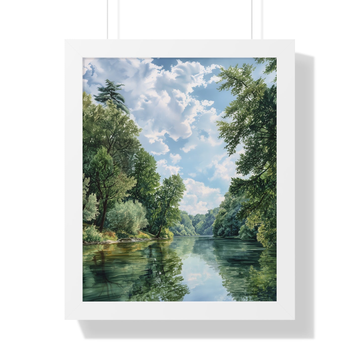 Serene River Landscape Wall - Framed Vertical Print