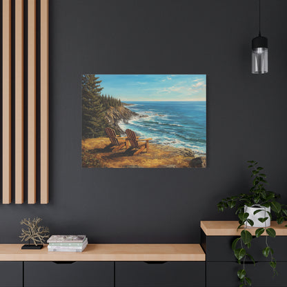Coastal Cliffs Canvas Wall Art — Adirondack Chairs Overlooking Ocean Seascape