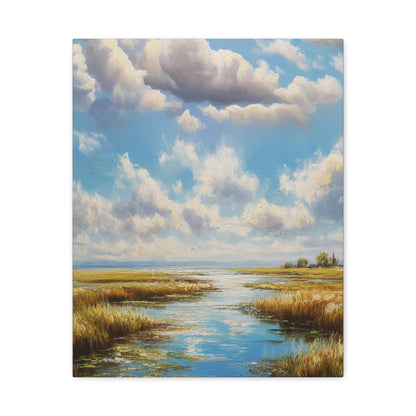 Coastal Marsh Landscape Canvas Print — Serene Vertical Seascape Wall Art