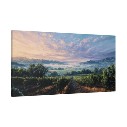 Sunrise Vineyard Matte Canvas Print — Stretched Panoramic Wall Art