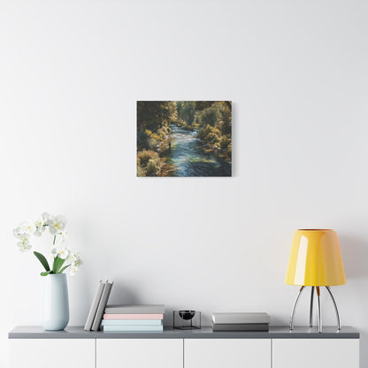 River Fishing Canvas Wall Art — Serene Forest Stream Matte Stretched Print