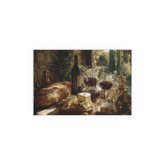Vintage Still Life Bread Wine Cheese - Silk Paper Print