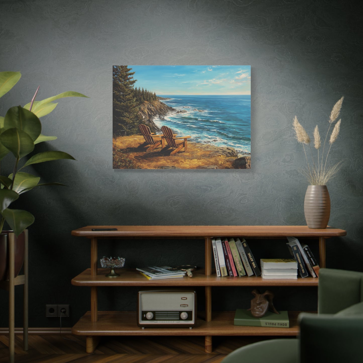 Coastal Cliffs Canvas Wall Art — Adirondack Chairs Overlooking Ocean Seascape