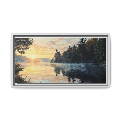 Sunrise Lake Framed Canvas Print — Forest Reflection Wall Art