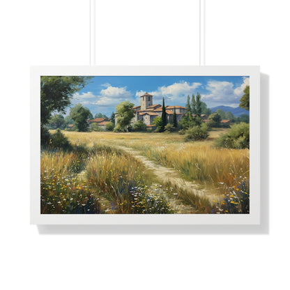 Rustic Countryside Landscape Wall Art - Framed Print for Farmhouse & Living Room