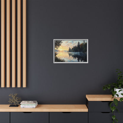 Sunrise Lake Framed Canvas Print — Forest Reflection Wall Art