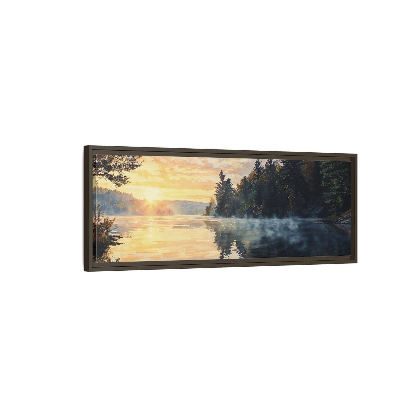Sunrise Lake Framed Canvas Print — Forest Reflection Wall Art