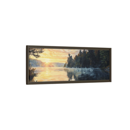 Sunrise Lake Framed Canvas Print — Forest Reflection Wall Art