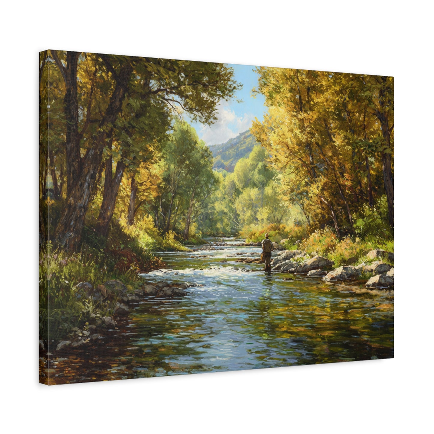 Autumn River Fly Fishing Matte Stretched Canvas