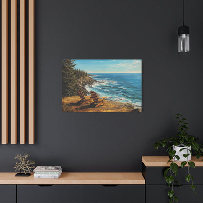 Coastal Cliffs Canvas Wall Art — Adirondack Chairs Overlooking Ocean Seascape