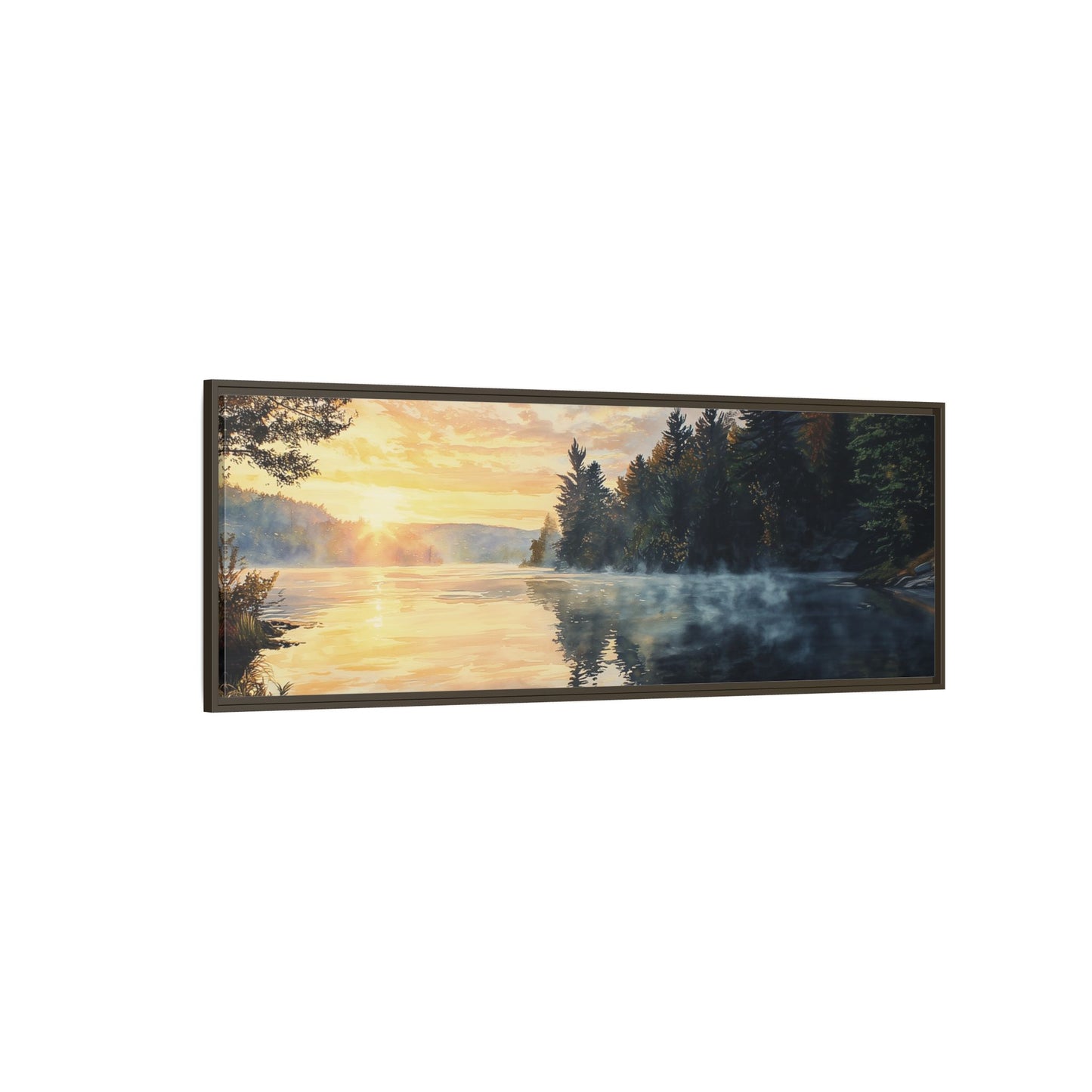 Sunrise Lake Framed Canvas Print — Forest Reflection Wall Art