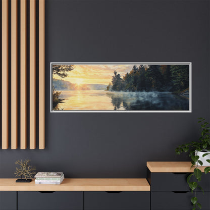 Sunrise Lake Framed Canvas Print — Forest Reflection Wall Art