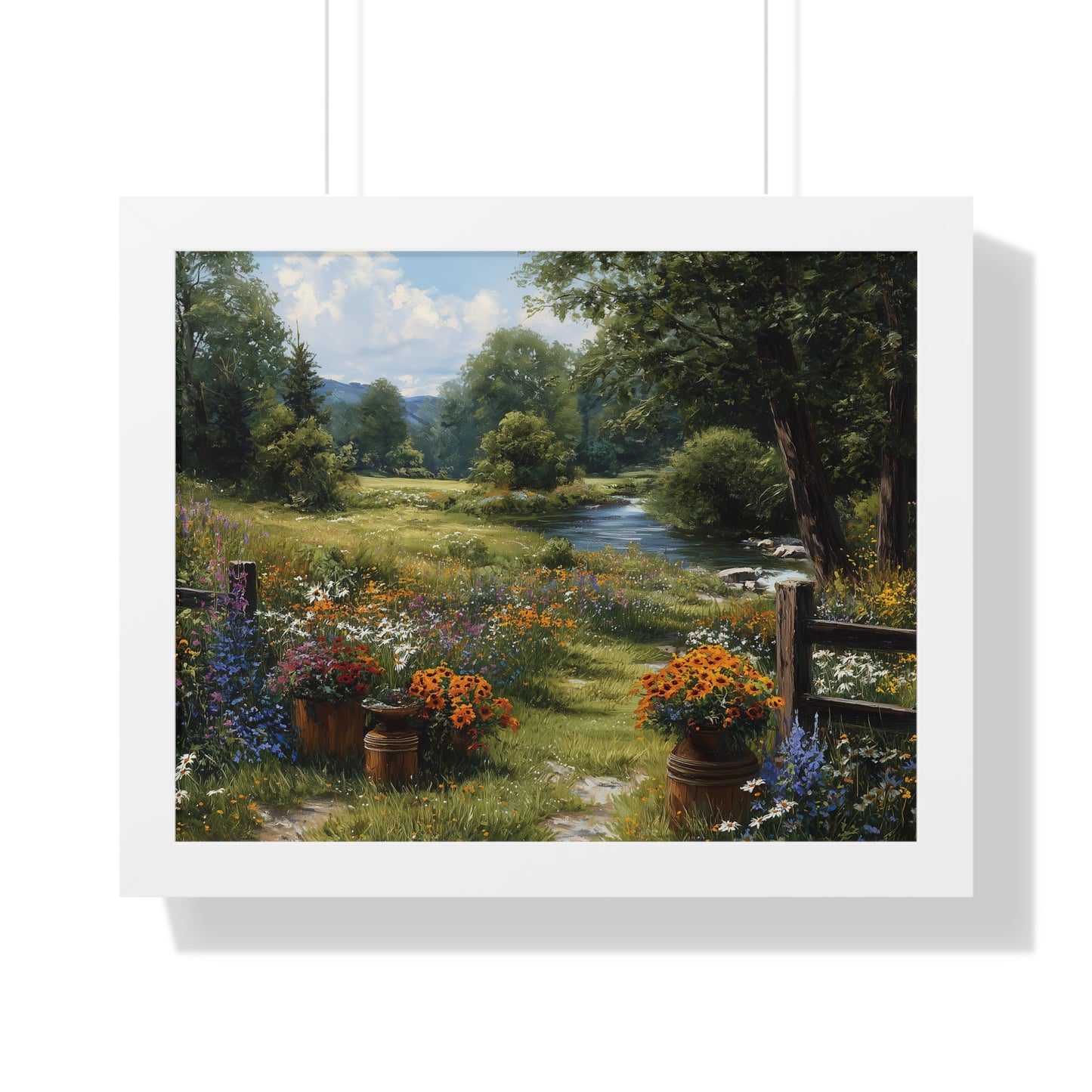 Serene Country Meadow Landscape Print - Framed Print