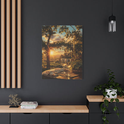 Sunset Vineyard Canvas Wall Art – Wineglass Landscape Matte Stretched Print