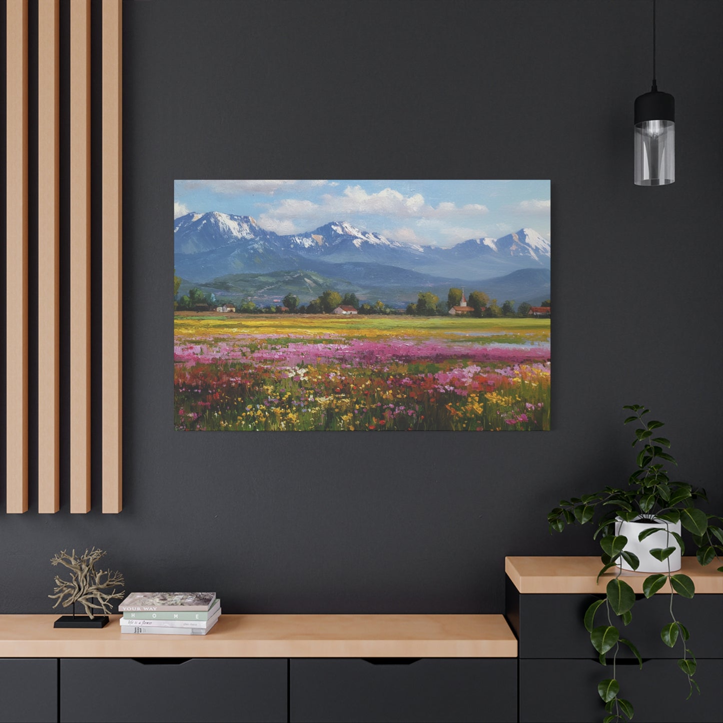 Canvas Print - Impressionist Mountain Landscape with Flowers