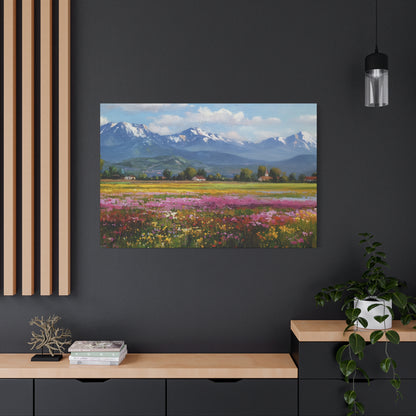 Canvas Print - Impressionist Mountain Landscape with Flowers