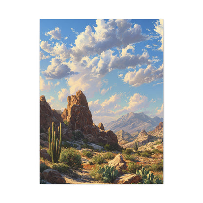 Desert Sunrise Landscape Vertical Canvas Print — Serene Southwest Wall Art