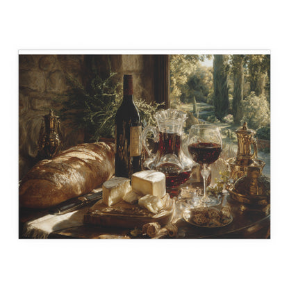 Vintage Still Life Bread Wine Cheese - Silk Paper Print