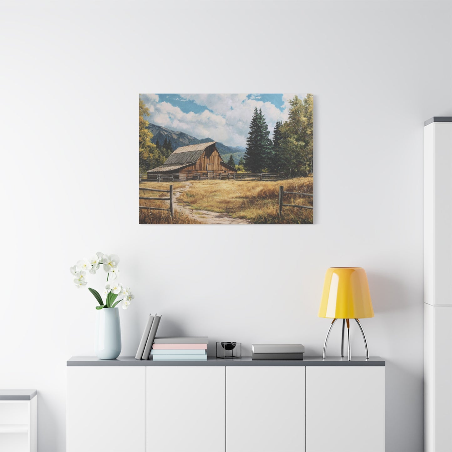 Rustic Barn Canvas Wall Art — Country Landscape Matte Stretched Print