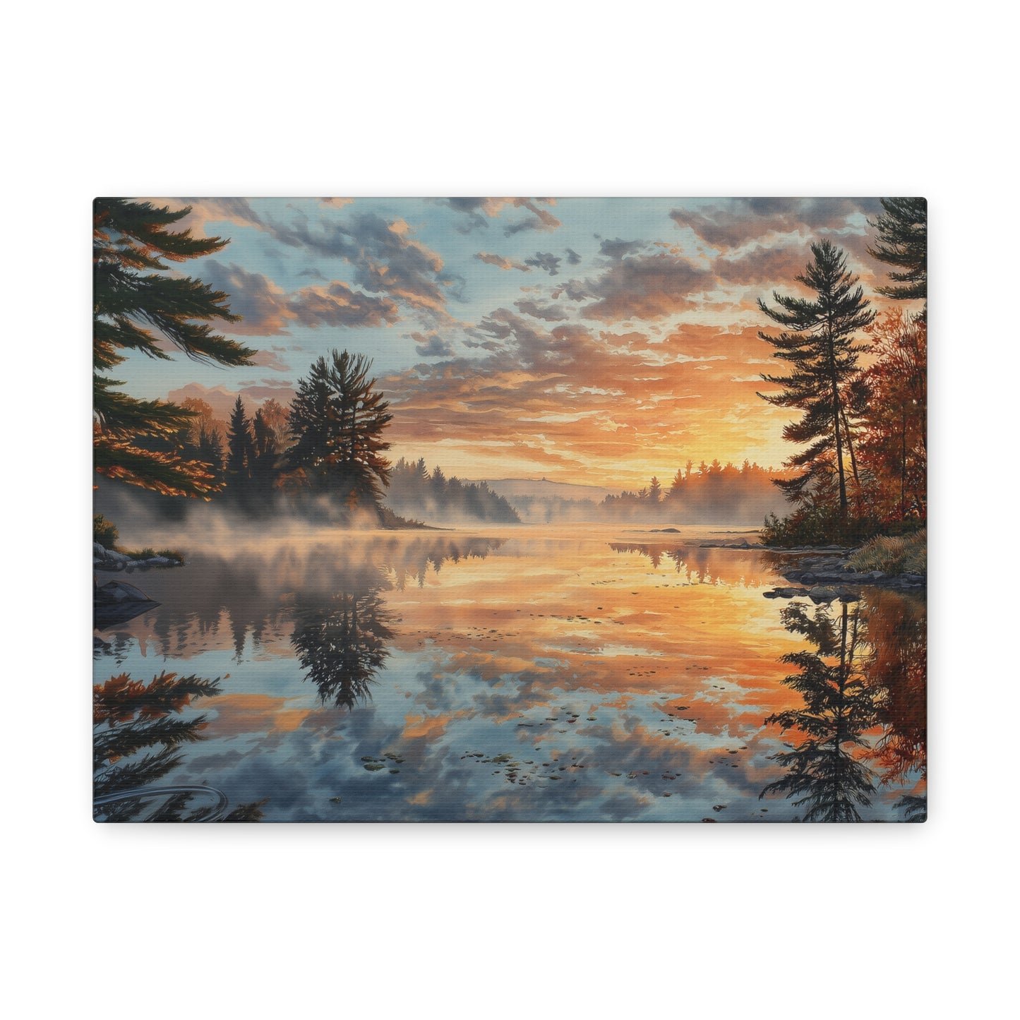 Autumn Lakeside Sunrise Canvas — Matte Stretched Wall Art