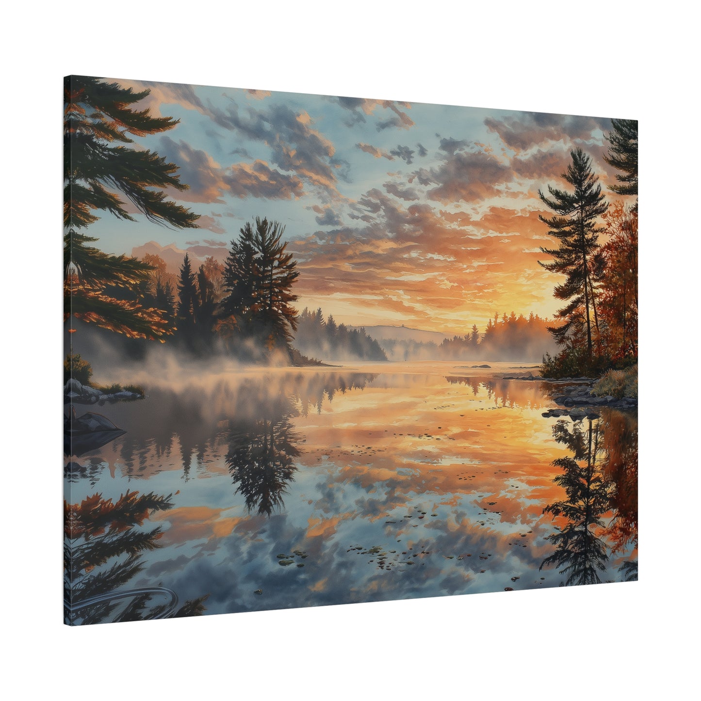 Autumn Lakeside Sunrise Canvas — Matte Stretched Wall Art