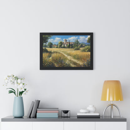 Rustic Countryside Landscape Wall Art - Framed Print for Farmhouse & Living Room