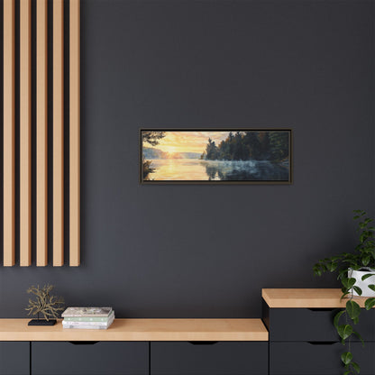 Sunrise Lake Framed Canvas Print — Forest Reflection Wall Art