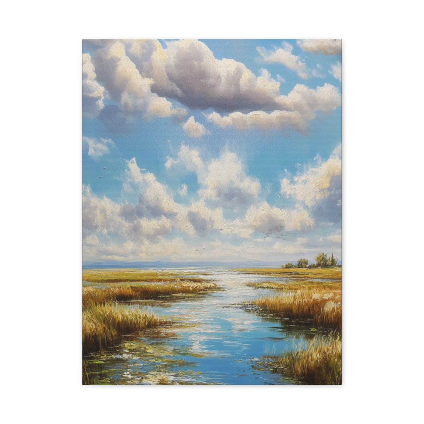 Coastal Marsh Landscape Canvas Print — Serene Vertical Seascape Wall Art