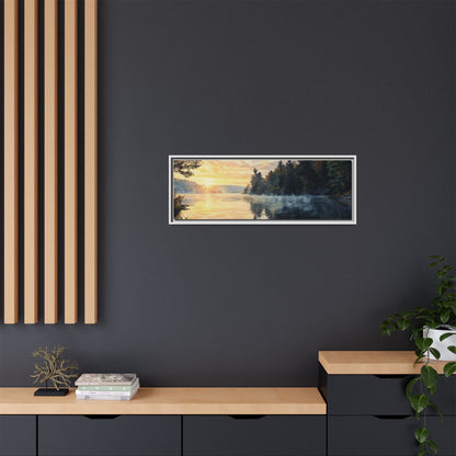 Sunrise Lake Framed Canvas Print — Forest Reflection Wall Art