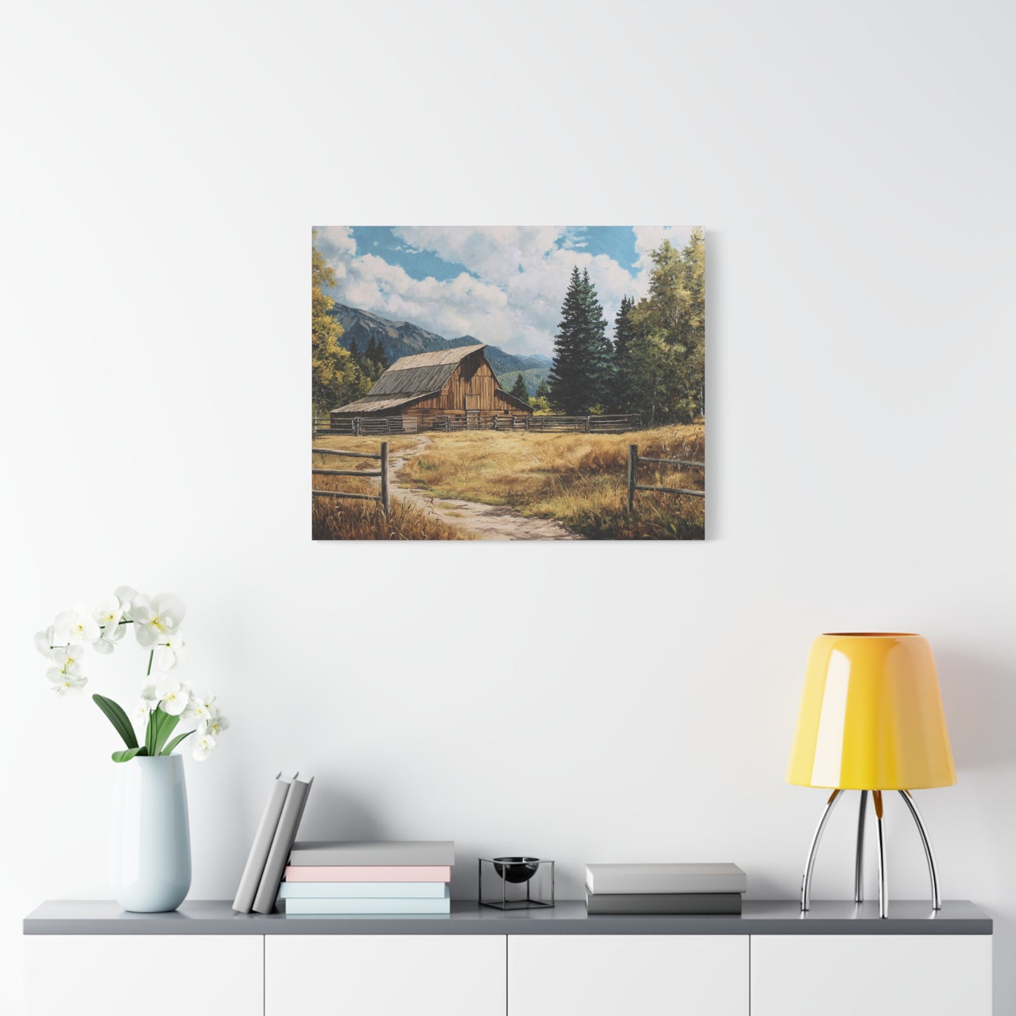 Rustic Barn Canvas Wall Art — Country Landscape Matte Stretched Print