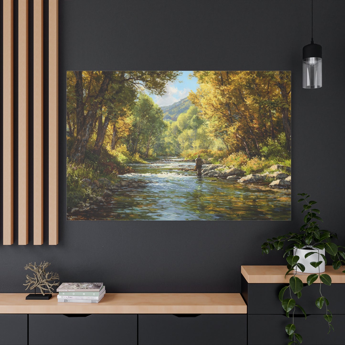 Autumn River Fly Fishing Matte Stretched Canvas