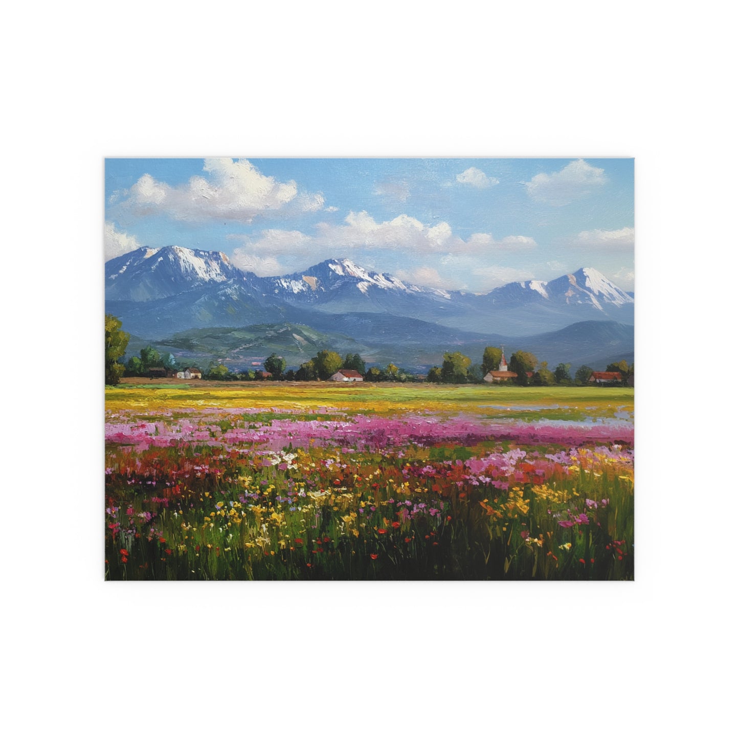 Impressionist Mountain Landscape with Flowers - Silk Paper Print